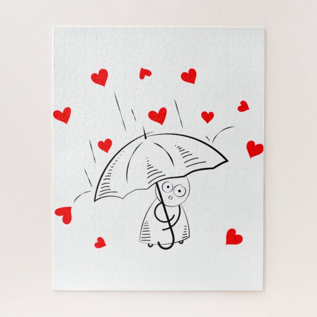 Puzzles Umbrella Red Hearts Happy Valentine's Day  (Vertical)