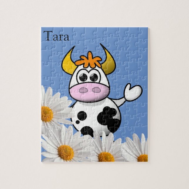Puzzles Vache blanc marguerite florale (Vertical)