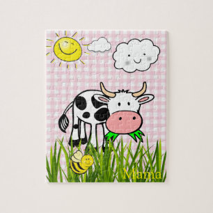 Puzzles Vache Bumblebee Soleil Nuages Rose Plaid
