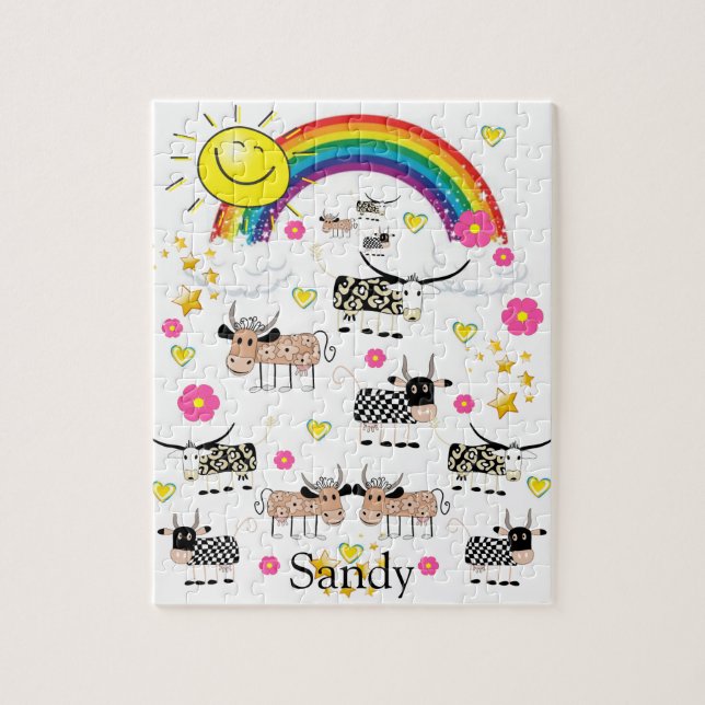 Puzzles Vache Soleil Nuages Arc-en-ciel Floral (Vertical)