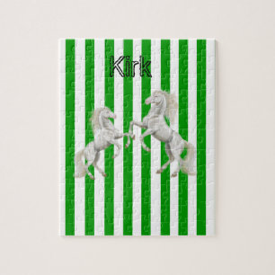 Puzzles Vert et Blanc Bande blanche Cheval blanc