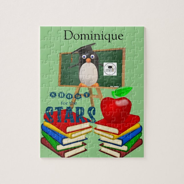 Puzzles White and Black Penguin School Student (Vertical)