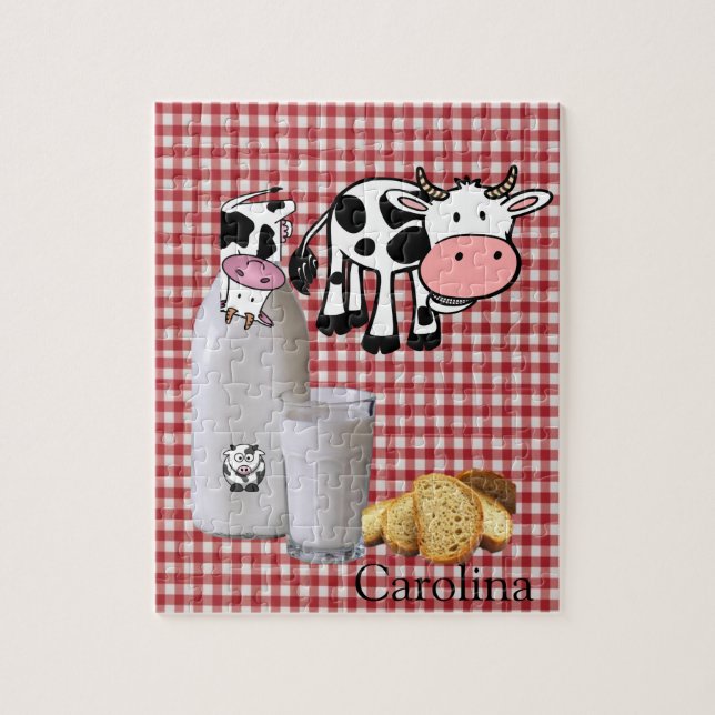 Puzzles White and Red Plaid Cow Milk Bread (Vertical)