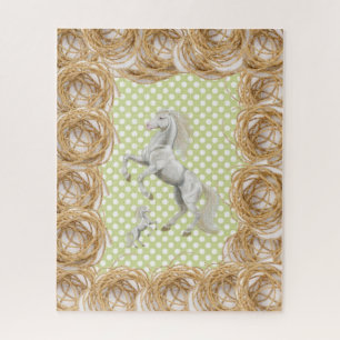 Puzzles White Horse Polk a dot Green Rope