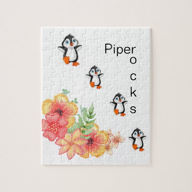 Puzzles White Penguins Floral Flowers (Vertical)