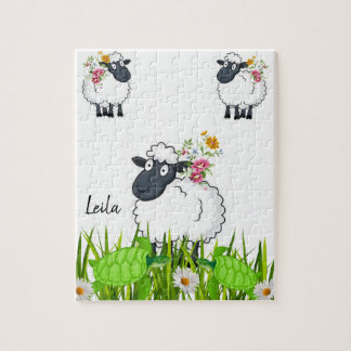 Puzzles White Sheep Floral GreenTurtles