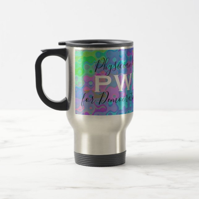 PWDP coffee travel mug, stainless Mug (Left)