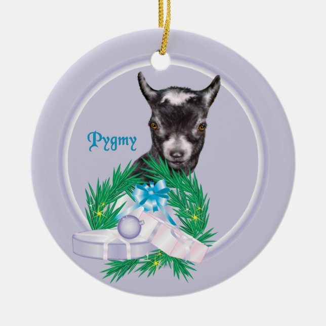 Pygmy Goat Wreath Holiday Ornament (Front)