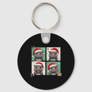Pygmy Hippo Meme Santa Claus Hat Photobooth Funny  Keychain