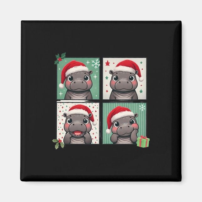 Pygmy Hippo Meme Santa Claus Hat Photobooth Funny  Magnet (Front)