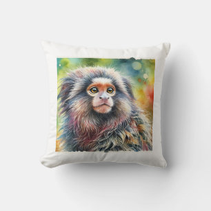 Pygmy Marmoset 300724AREF113 - Watercolor Throw Pillow
