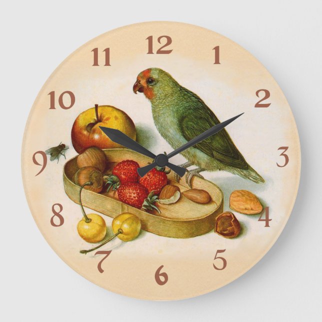 Pygmy Parrot With Fruit and Nuts Large Clock (Front)