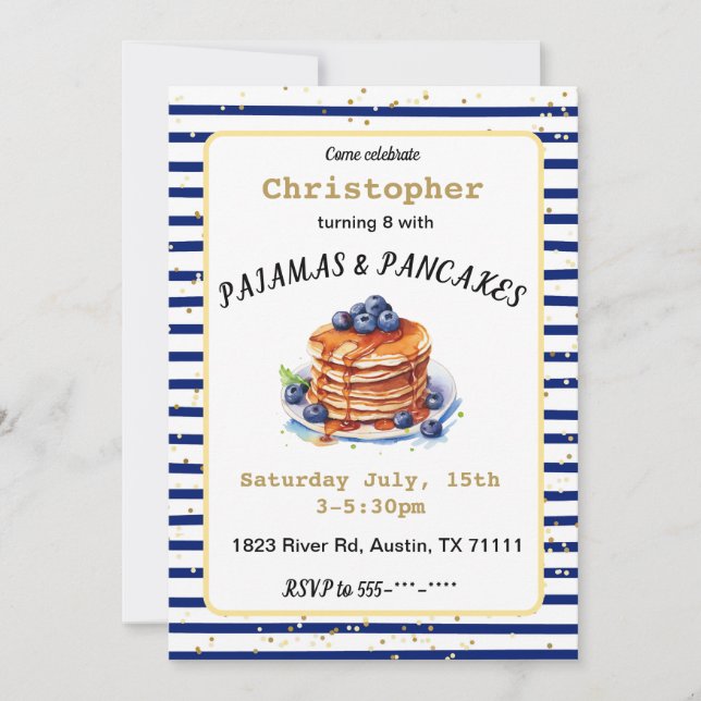 Pyjamas and Pancakes Birthday Invitation (Front)