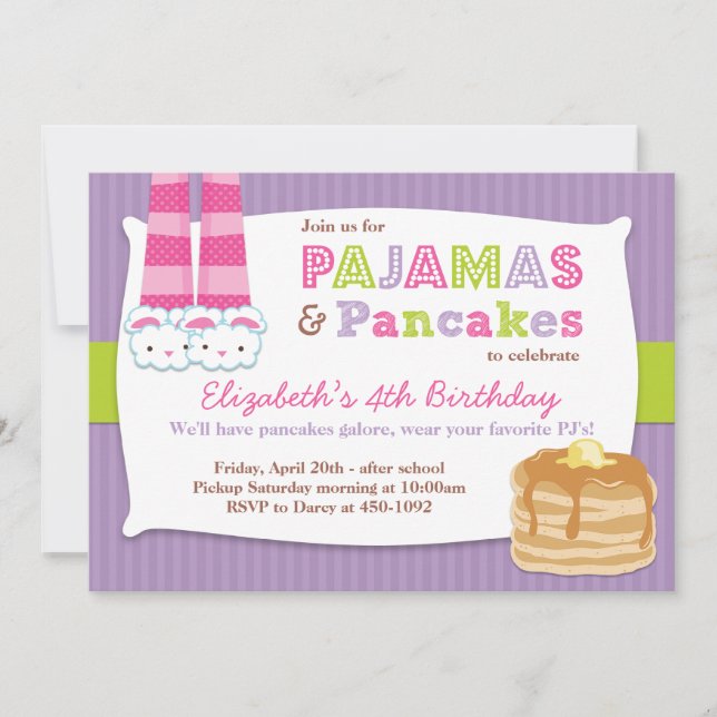Pyjamas and Pancakes Birthday Party Sleepover Invitation (Front)