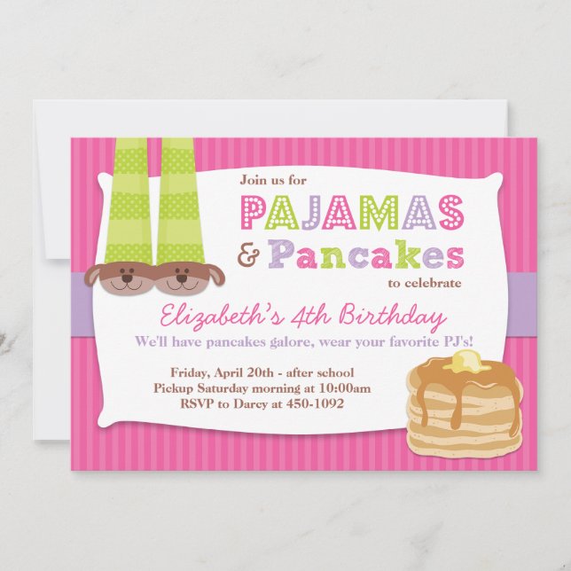 Pyjamas and Pancakes Birthday Party Sleepover Invitation (Front)