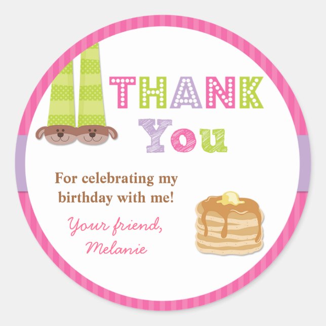 Pyjamas and Pancakes Birthday Party Sticker (Front)