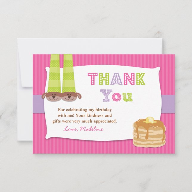 Pyjamas and Pancakes Birthday Party Thank You (Front)