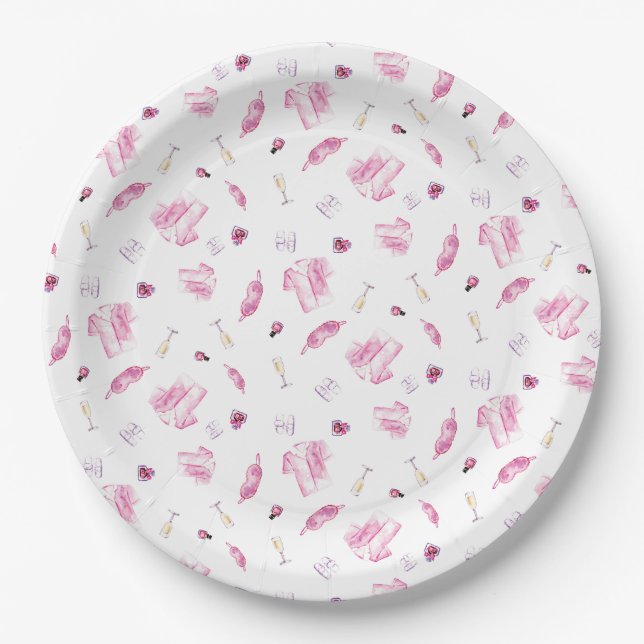 Pyjamas and Prosecco Bridal Shower Pink Script  Paper Plate (Front)