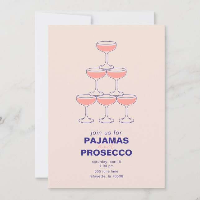 Pyjamas and Prosecco Party Invitation (Front)