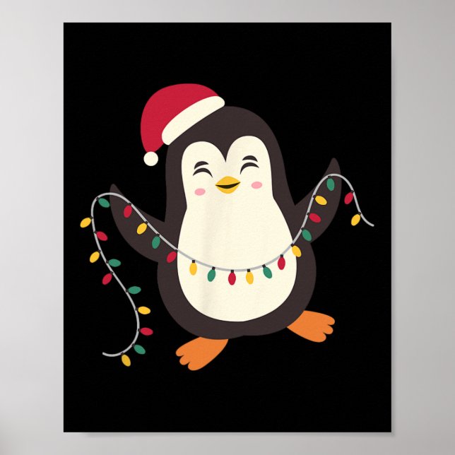 Pyjamas Cute Penguins Xmas Santa Lights Christmas  Poster (Front)