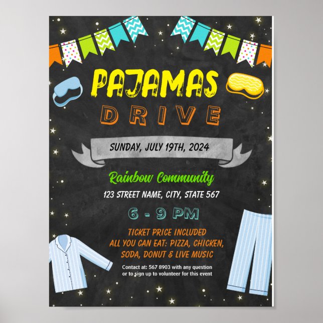 Pyjamas drive event template poster (Front)