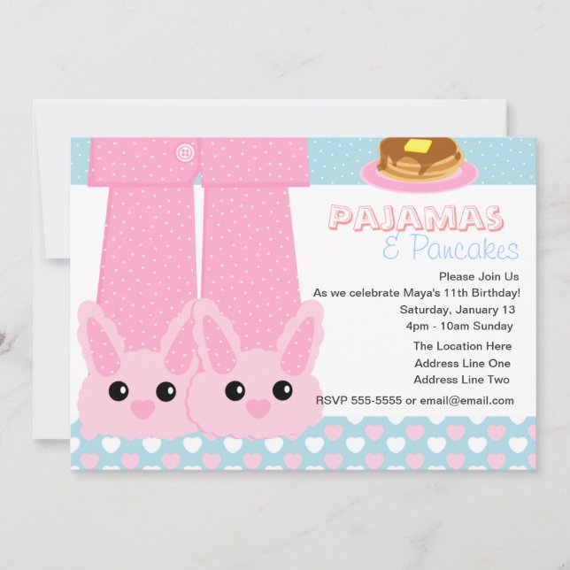 Pyjamas & Pancakes Bunny Slippers Sleepover Invitation (Front)