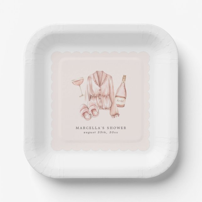 Pyjamas & Prosecco Bridal Shower Bachelorette Paper Plate (Front)