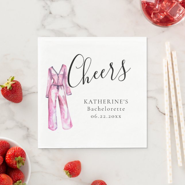 Pyjamas Prosecco Chic Bachelorette Party Custom Napkin (Insitu)