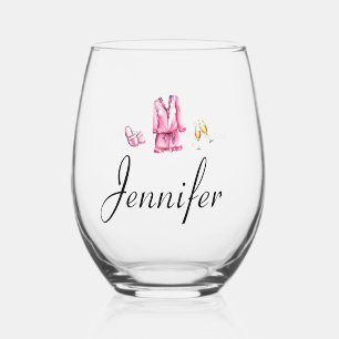 Pyjamas Prosecco Chic Bachelorette Party Custom Stemless Wine Glass