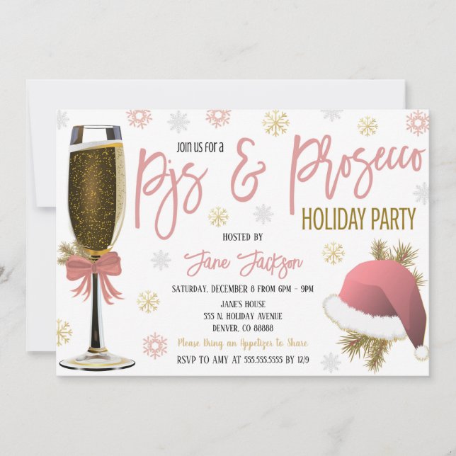 Pyjamas & Prosecco Christmas Party Invitation (Front)