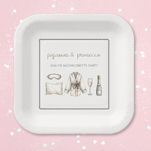 Pyjamas & Prosecco Personalized Bachelorette Party Paper Plate