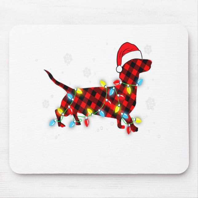 Pyjamas Red Buffalo Plaid Dachshund Dog Merry Chri Mouse Pad (Front)