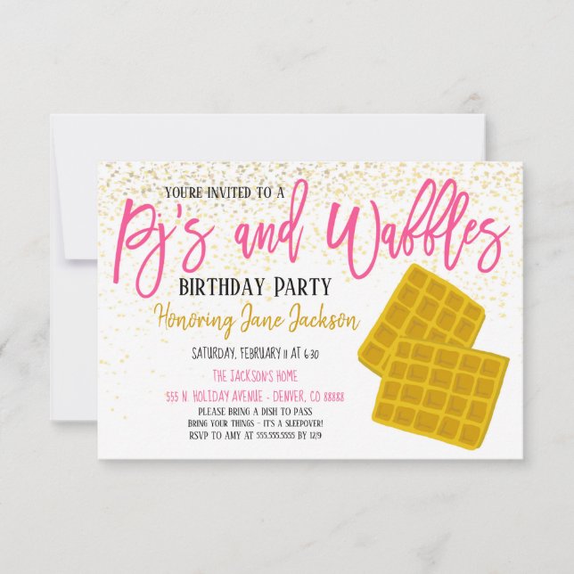 Pyjamas & Waffles Party Invitation (Front)