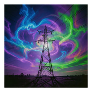 Pylon Cosmic Aurora Neon Psychedelic Sky Poster
