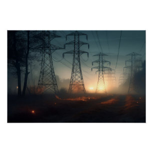 Pylons at Dusk Poster