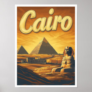 Pyramid Cairo Egypt Vintage Travel Illustration Poster