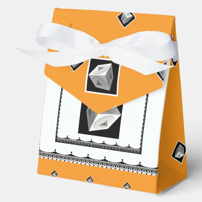  Pyramid Cube Blk White Orange                    Favor Box (Front)