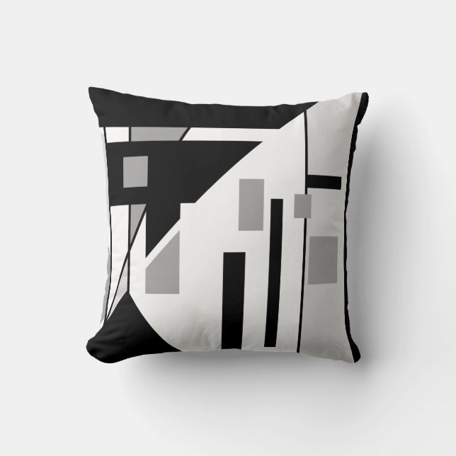 Pyramid-like Black White Grey Geometric Abstract Throw Pillow (Front)