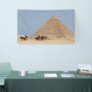 Pyramid of Khafre and a string of chariots Banner