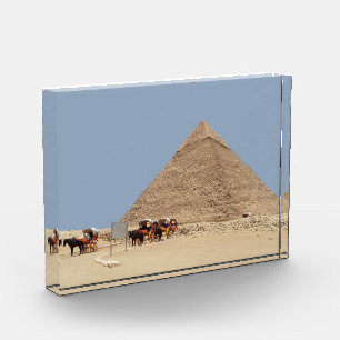 Pyramid of Khafre and a string of chariots Photo Block