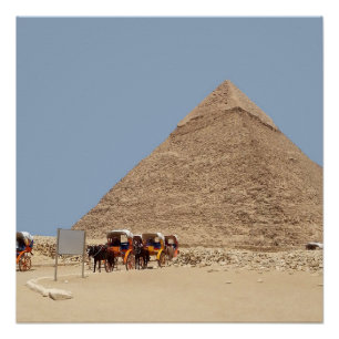 Pyramid of Khafre and a string of chariots Poster