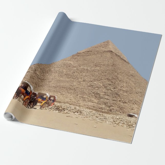 Pyramid of Khafre and a string of chariots Wrapping Paper (Unrolled)