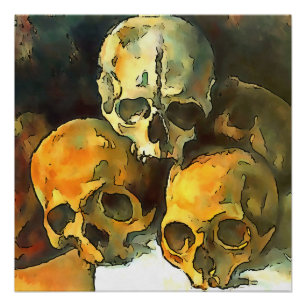 Pyramid of Skulls Black Outline Art After Cezanne Poster