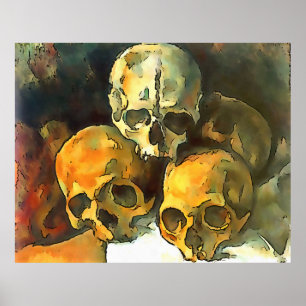 Pyramid of Skulls Black Outline Art After Cezanne Poster