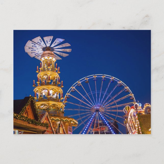 Pyramid on the Christmas market in Rostock Holiday Postcard (Front)