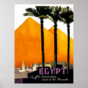 Pyramids behind palm trees, Egypt Poster