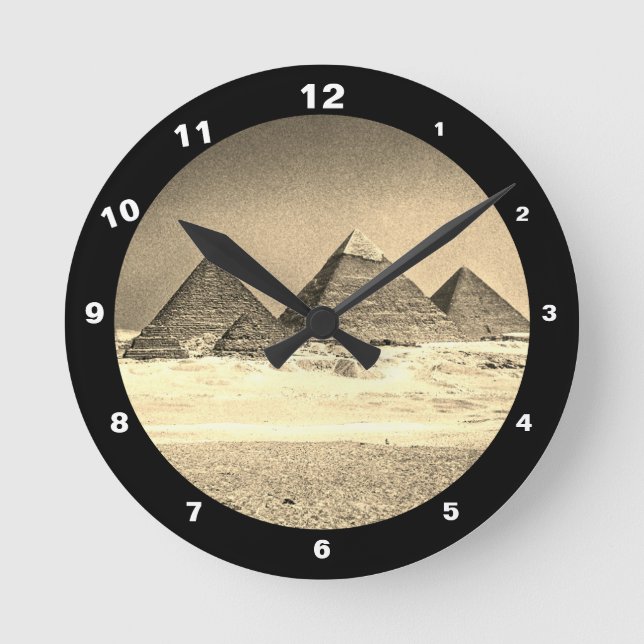 Pyramids & Desert, vintage Cairo / Ancient Egypt Round Clock (Front)