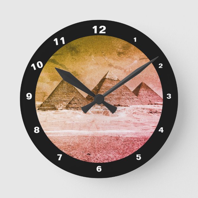 Pyramids & Desert, vintage Cairo / Ancient Egypt Round Clock (Front)