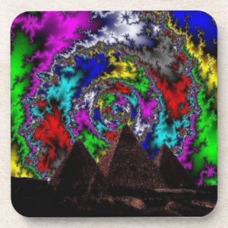 Pyramids In Fractal Background Ceramic Tile Coaster