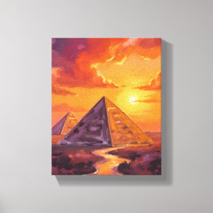 Pyramids of Egypt Sunset Travel Painting Canvas Print